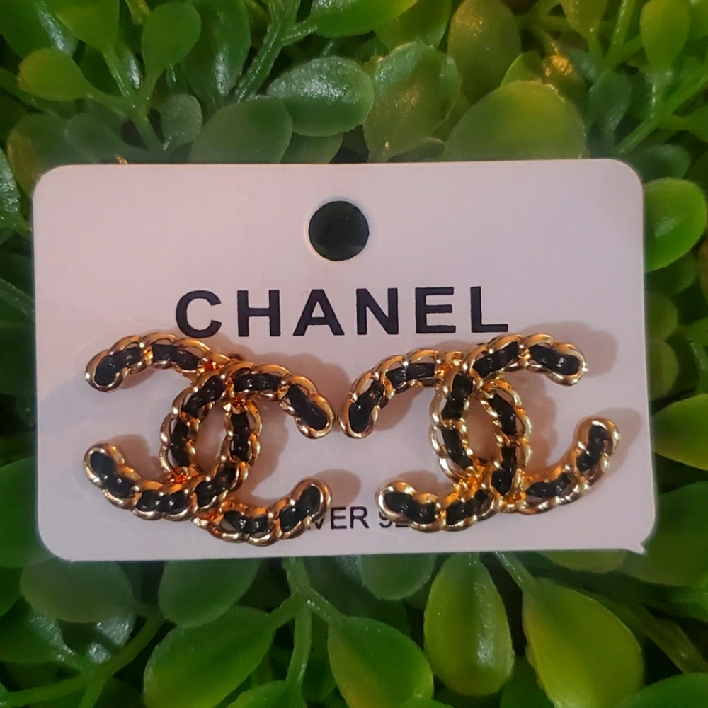 Black Leather and Gold Earrings